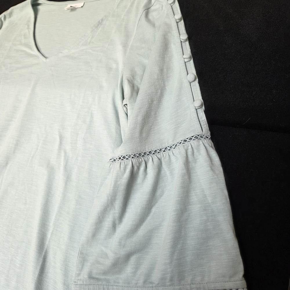 J. Jill Top Medium 3/4 Bell Sleeve Dainty Pompom Trim - Picture 3 of 9